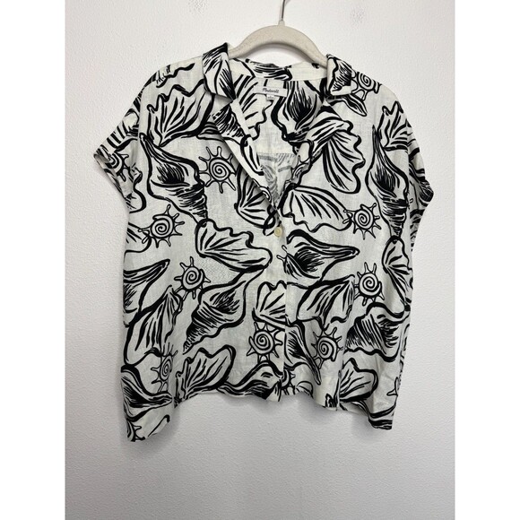 Madewell Large Boxy Cap Sleeve Shirt 100% Linen in Lighthouse Button Front EUC - Picture 5 of 13